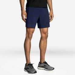 Brooks | Men's Sherpa 7" 2-in-1 Short - Navy -Sportswear Sale Shop 211333451 M brooks sherpa7in2in1short modelfront2